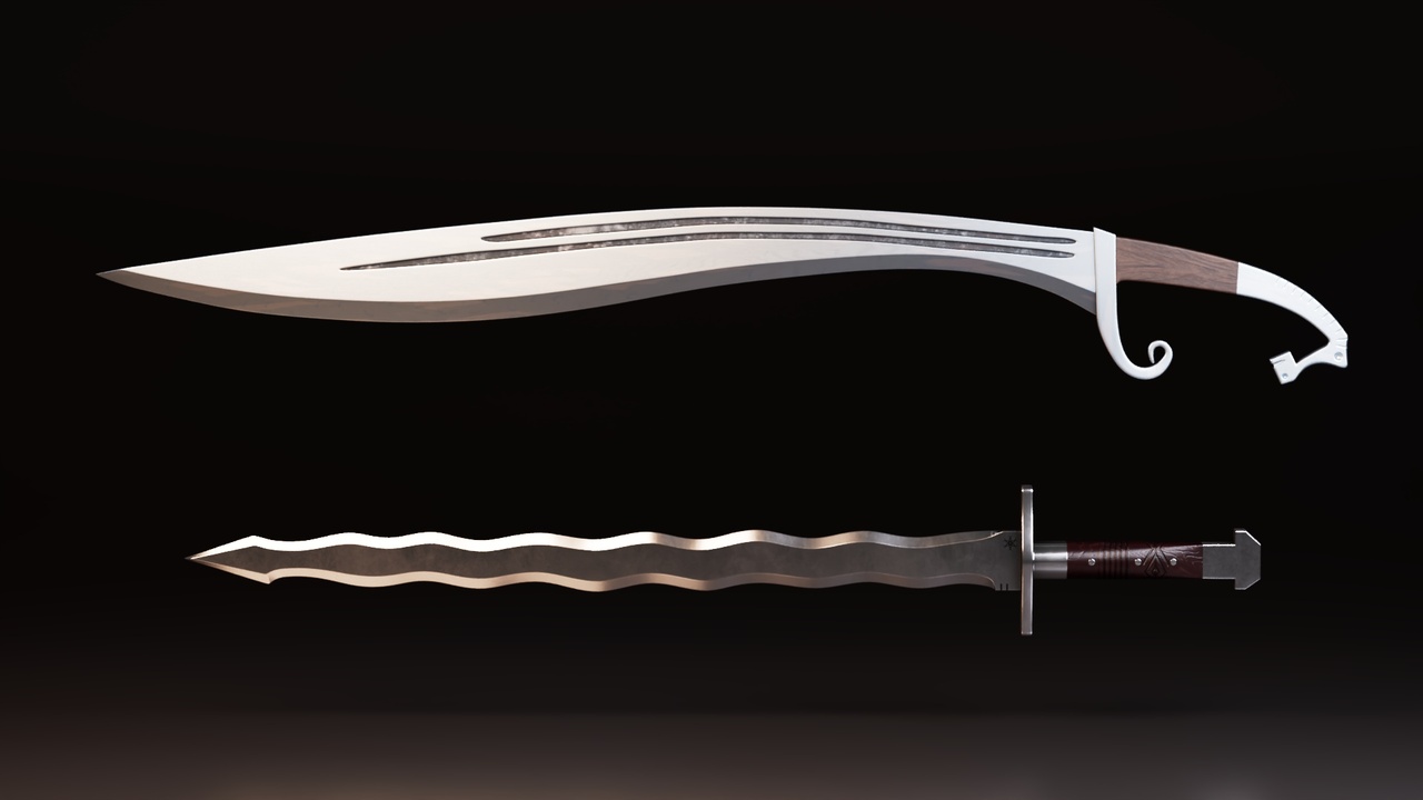 Media 1 for listing Fantasy Curved Saber and Wavy Dagger Weapon Pack