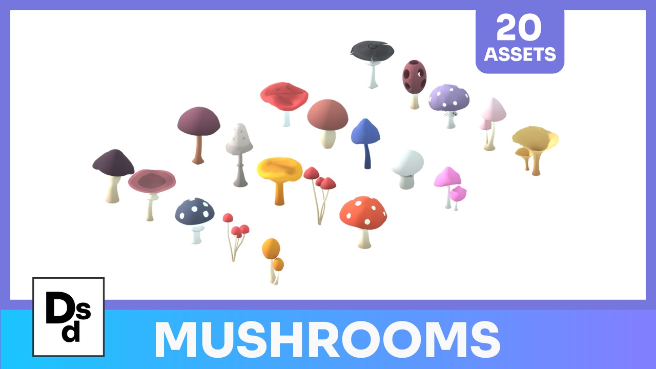 Media 1 for listing Stylized Low Poly Mushroom Pack