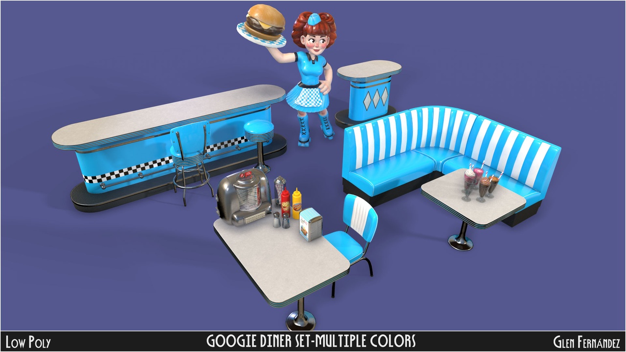 Media 1 for listing Vintage Googie Diner Item Pack Low Poly