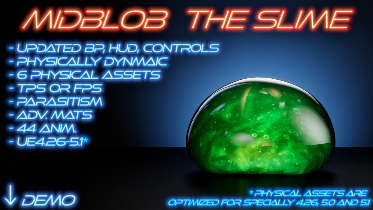 Media 1 for listing MidBlob the Slime, physical and soft body slime creature with blueprint and mat