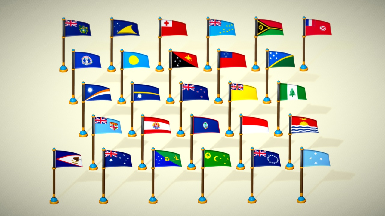 Media 1 for listing Oceania Countries Flags Pack Toon Style Low Poly Australian Region