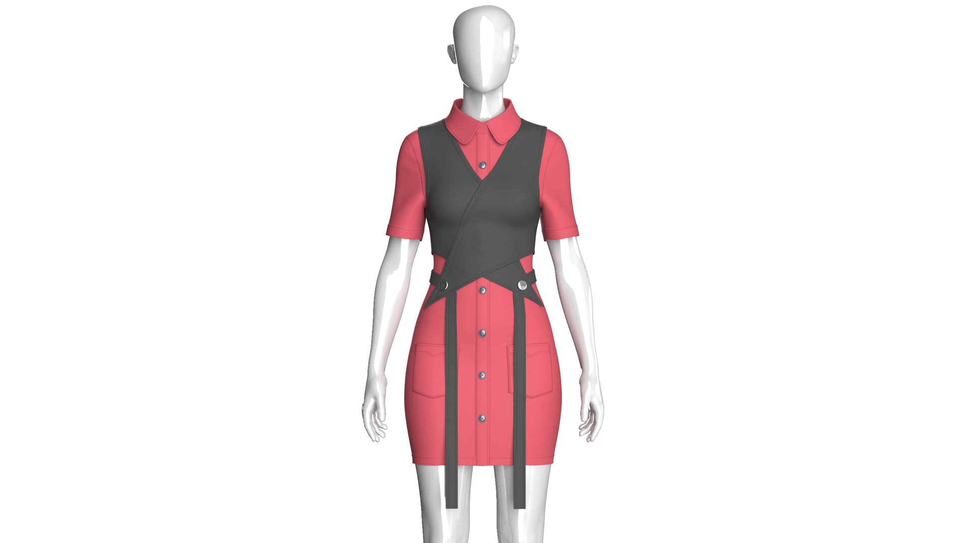 Media 1 for listing Girls Cross Wrap Vest With Button - Up Shirt Dress | High Poly