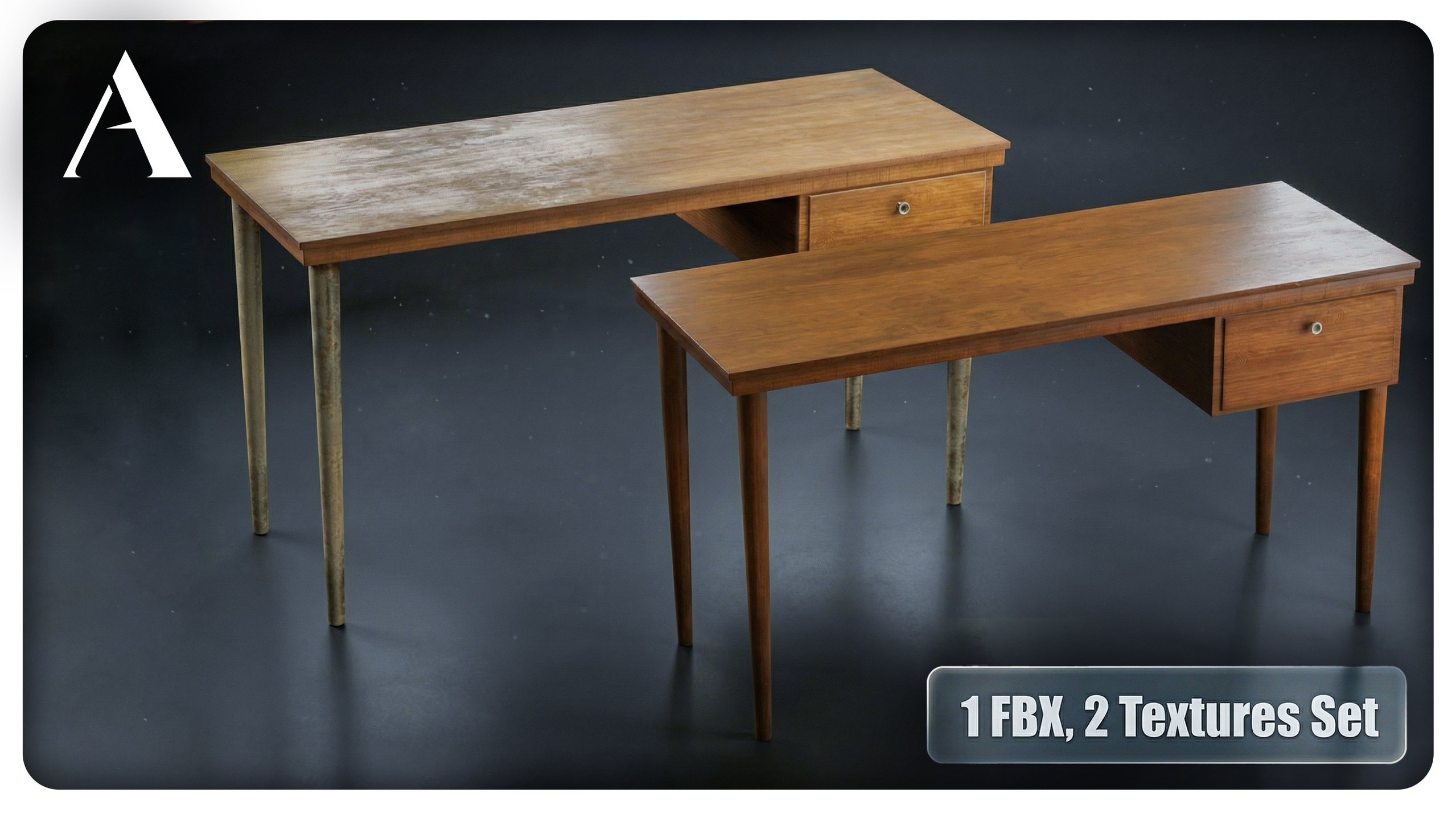 Media 1 for listing Vintage Wooden Desk, 1 Mesh, 2 PBR Texture Variations