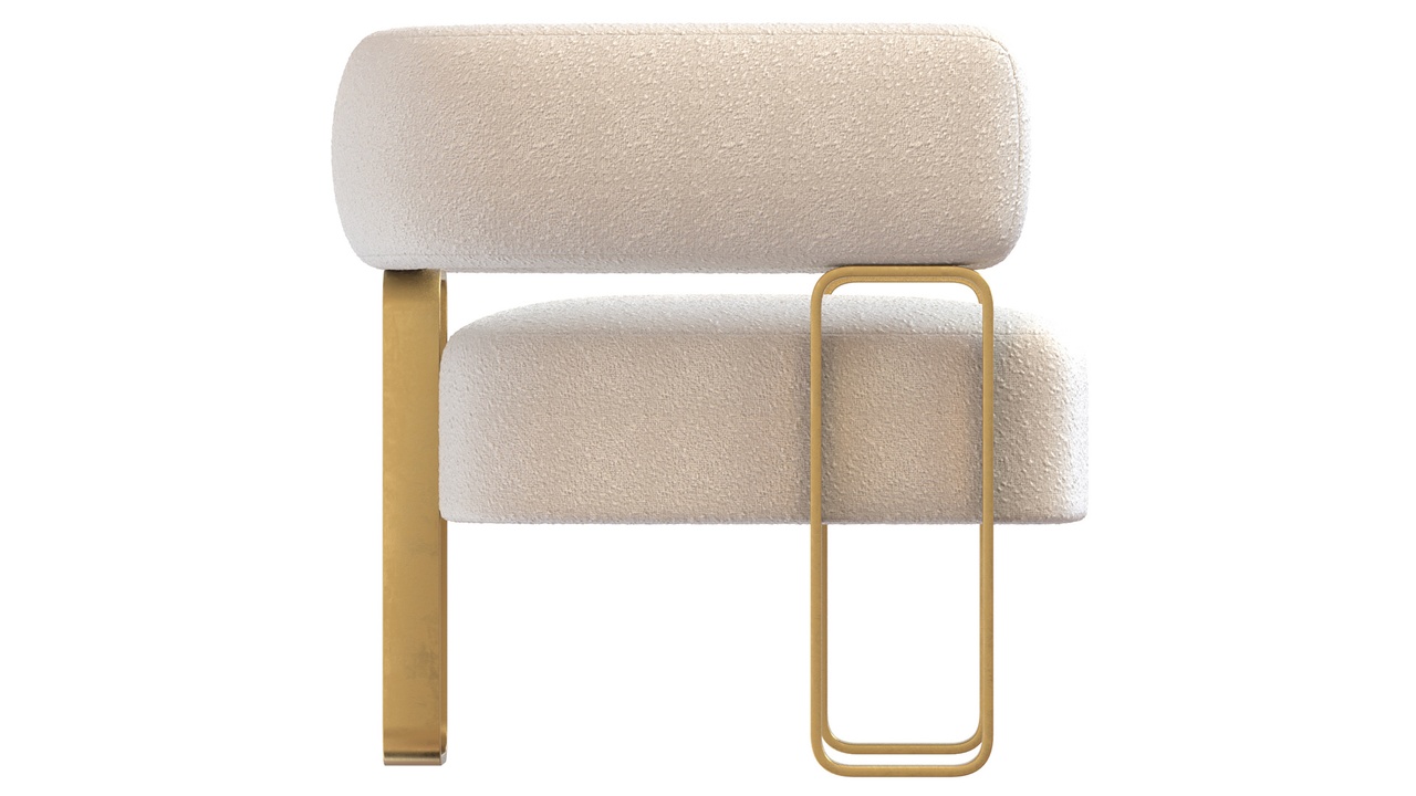出品White boucle Chair with patinated bronze legsのメディア1