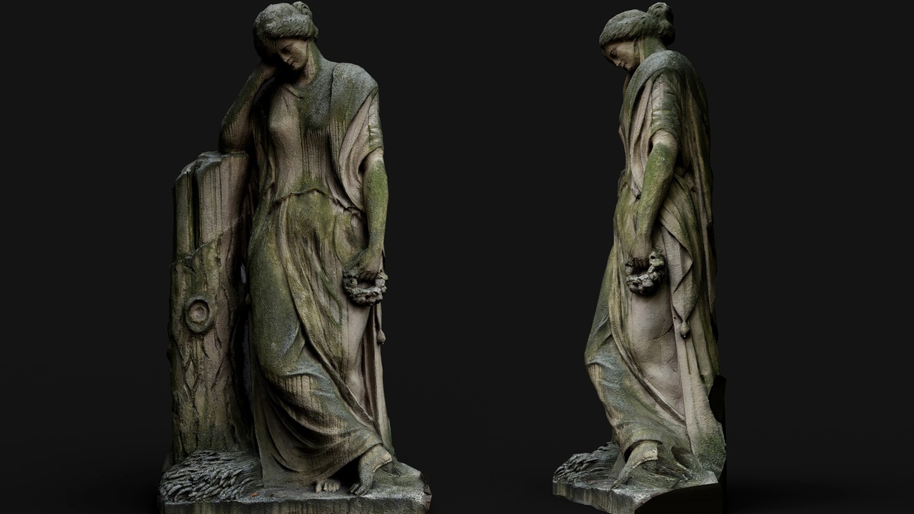 Media 1 for listing ancient nymph stone monument mossy figure photogrammetry