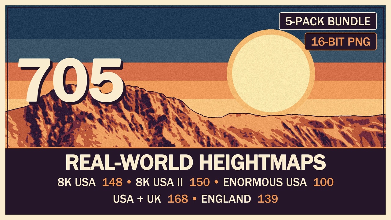 Media 1 for listing 705 Real-World USA & England Heightmaps Bundle - 8K & 4K Landscapes