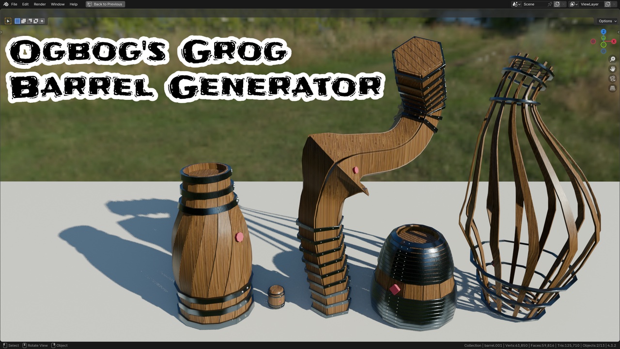 Media 1 for listing Ogbog’s Grog Barrel Generator for Geometry Nodes in Blender 4.3
