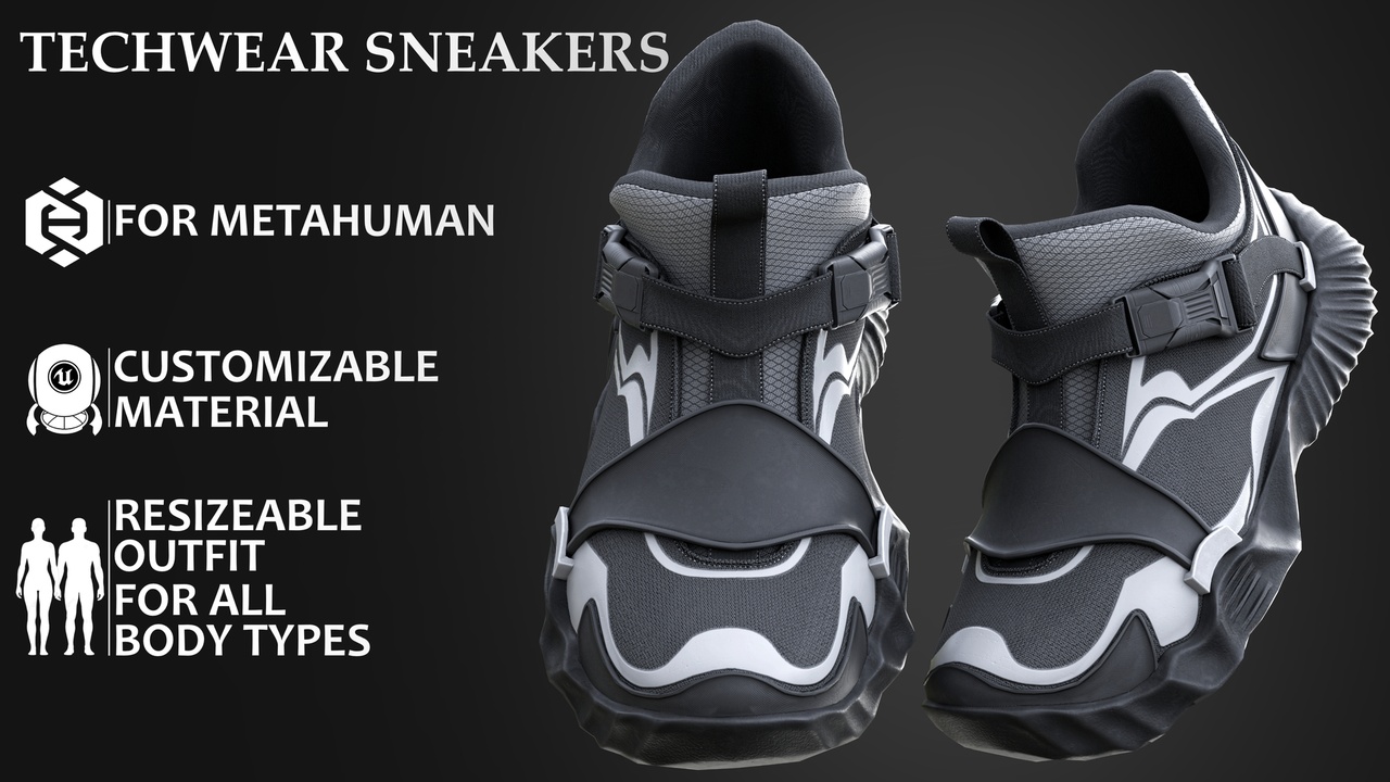 Media 1 for listing MetaHuman Techwear Sneakers (Futuristic Shoes)-MHPKG