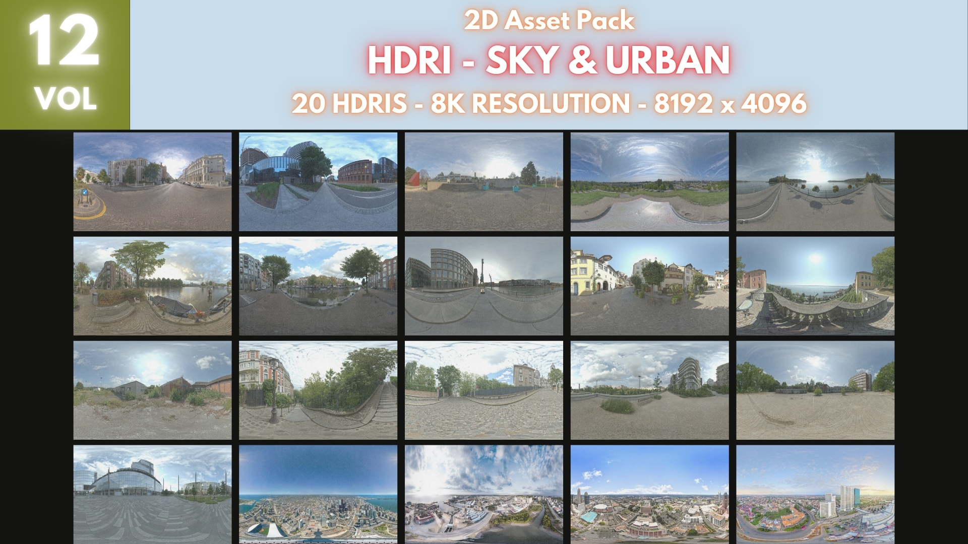 HDRI Pack 12 - 20 HDRIs - Sky & Urban | Fab