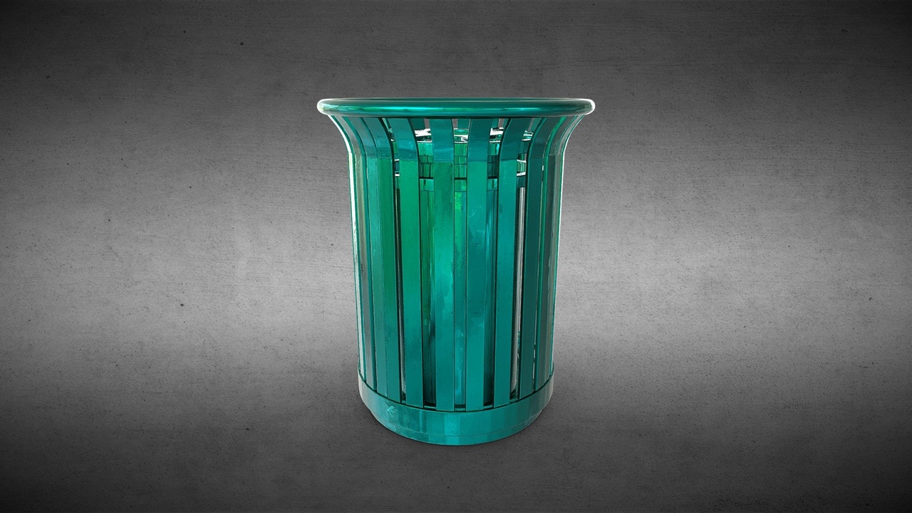 Media 1 for listing Free 3D Asset - Commercial-grade green outdoor round slatted steel Outdoor Trash