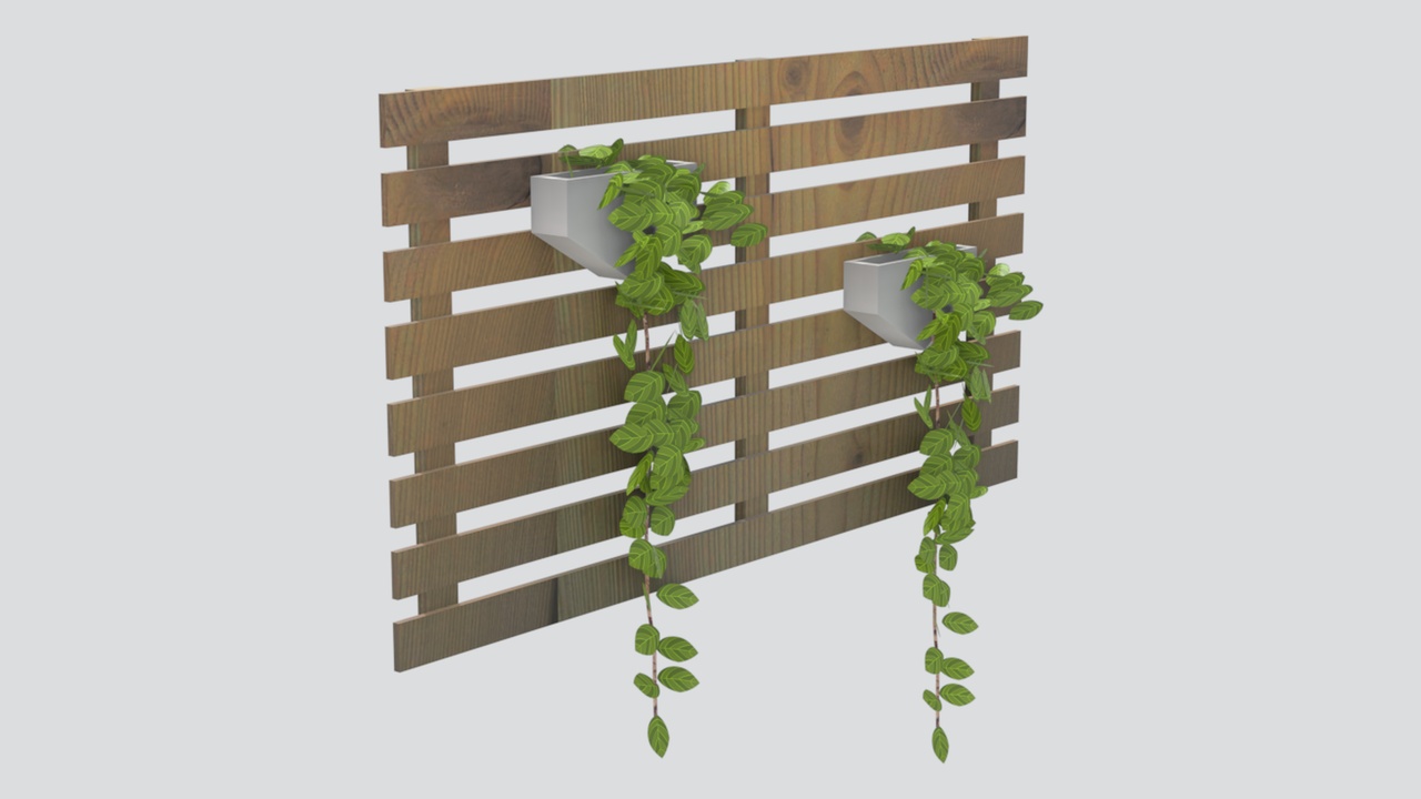 Media 1 for listing Wood Slat Trellis with Hanging Planters and Vines 3D Model