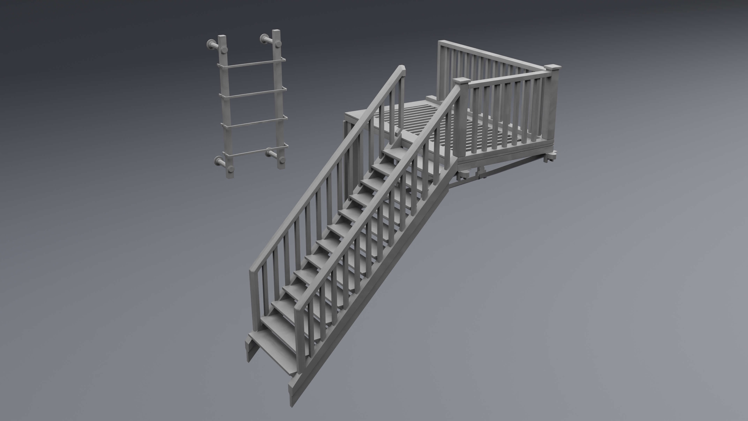 Media 1 for listing Wooden Balcony Stairs & Ladder Prop Set 3D Model