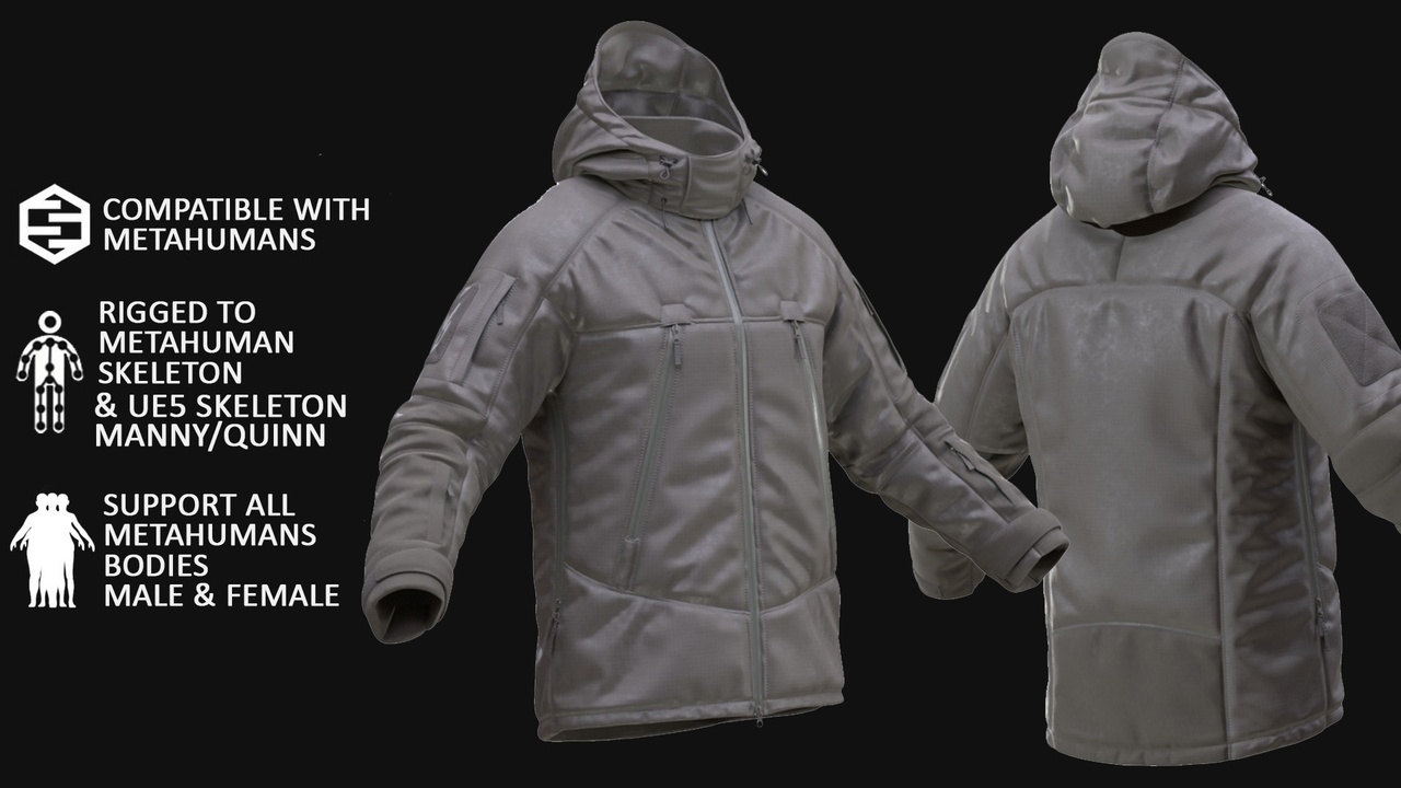 Media 1 for listing 3D Military Winter Jacket Model For Metahuman 101 & UE5 Skeletons - Rigged