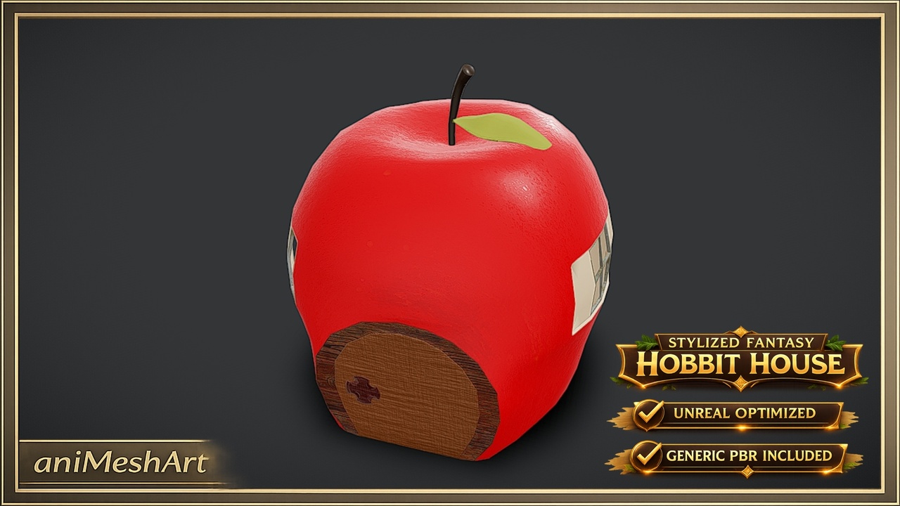 Media 1 for listing Stylized apple hobbit house, fantastic minion home 3D asset game ready