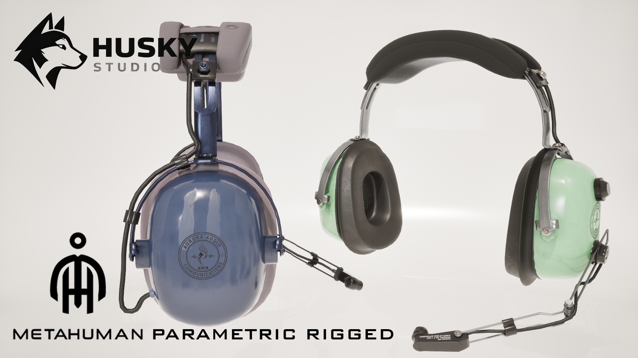 Media 1 for listing Pilots Headset - 7 - Parametric - All MetaHumans - UE5 Skeleton - Rigged Outfit