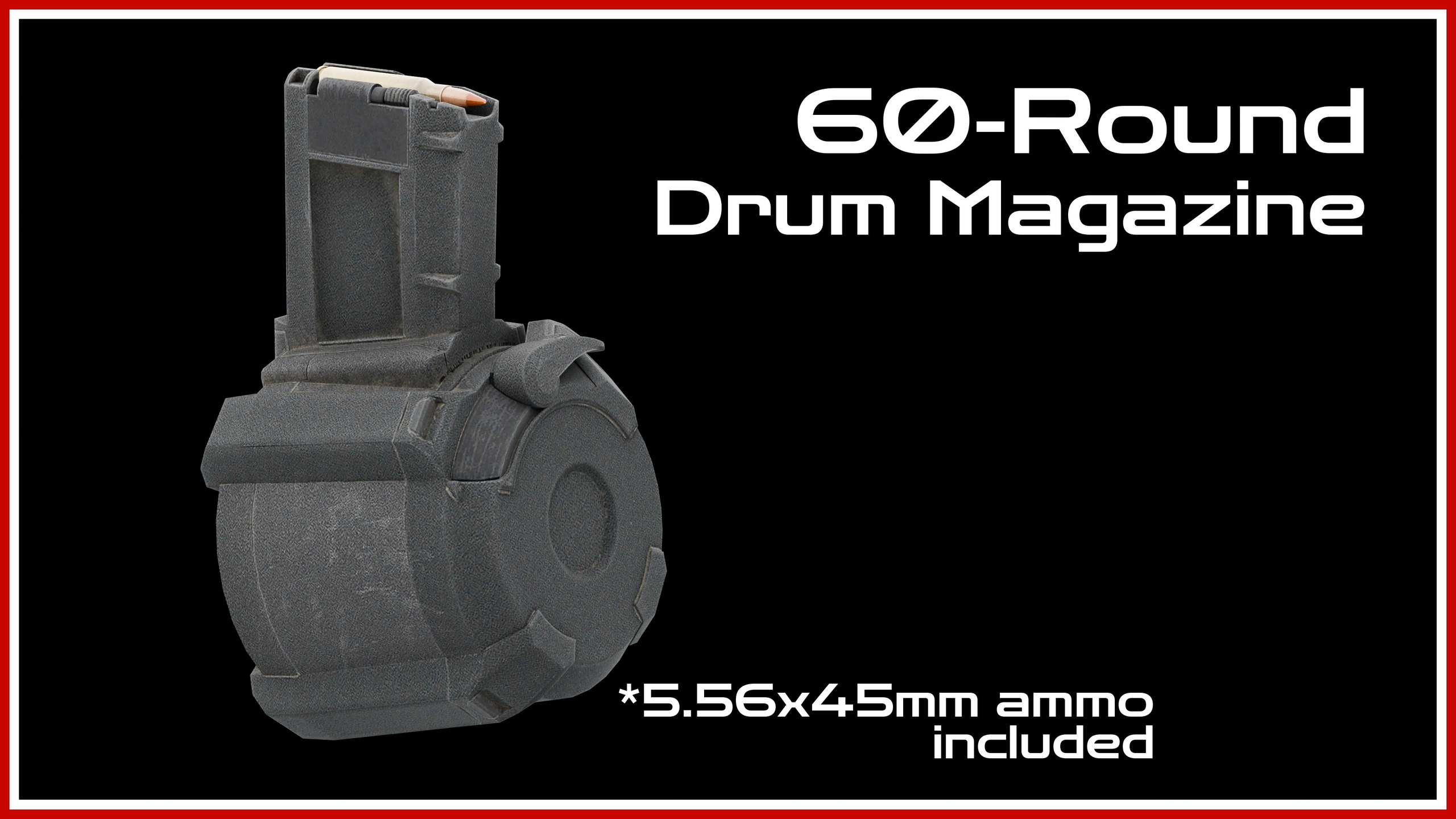 Media 1 for listing AR-15 60-Round Drum Magazine | D-60 Style | 5.56 | Lowpoly PBR