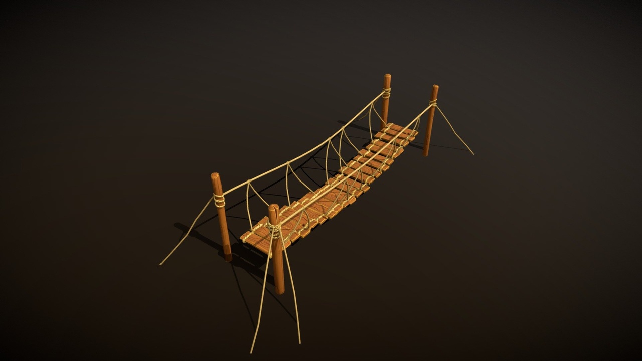 Media 1 for listing Stylized wooden rope suspension bridge lowpoly handpainted game-ready asset