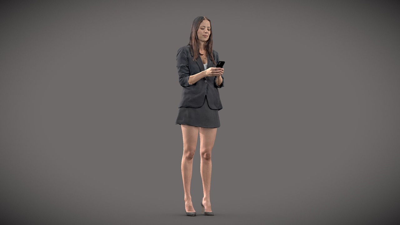 Media 1 for listing Happy business woman using phone - 3D photo scan
