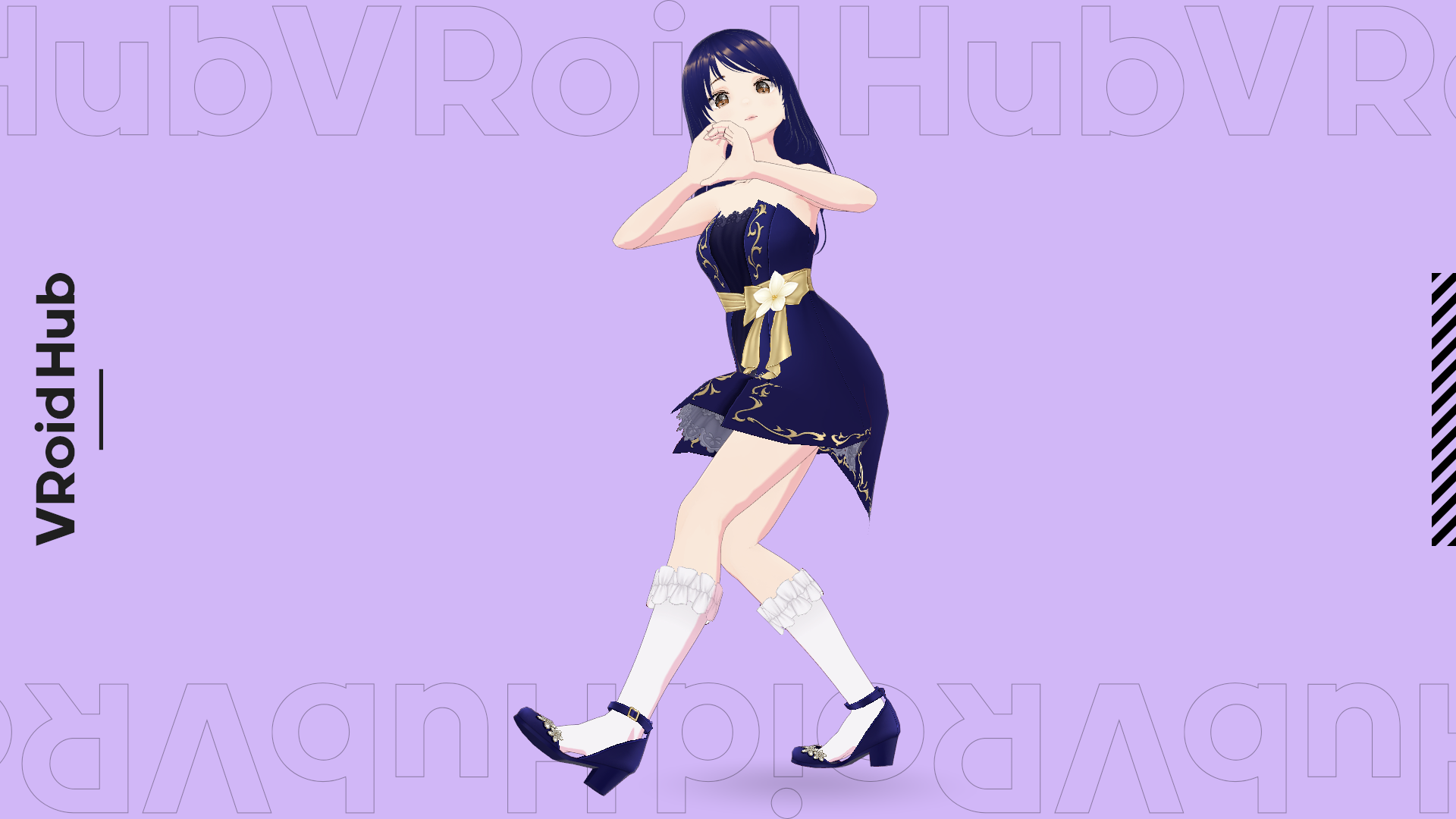 Stylized Anime Character - Elegant Navy Formal Dress | Fab