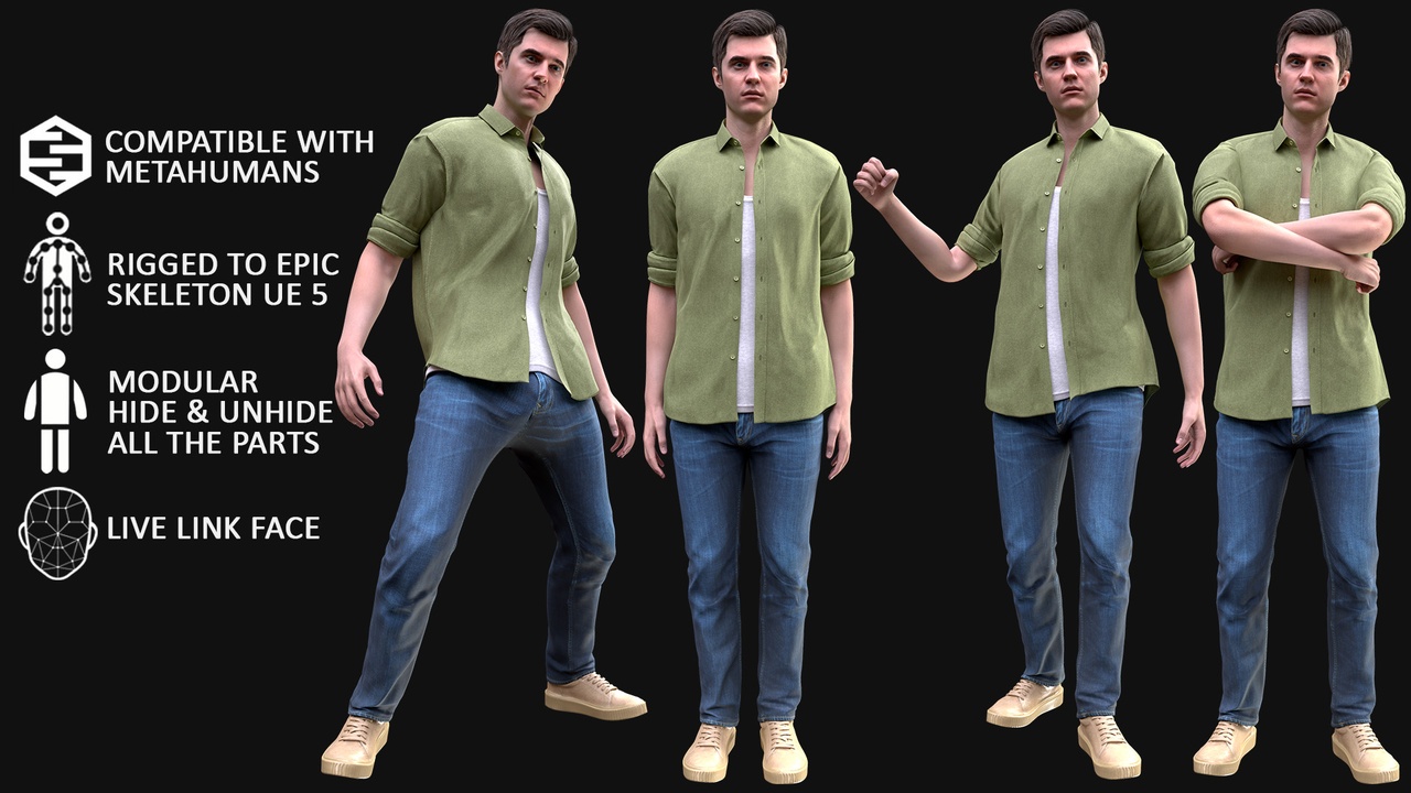 3D Casual Outfit Model For Metahuman & UE5 Skeletons - Modular - Rigged ...