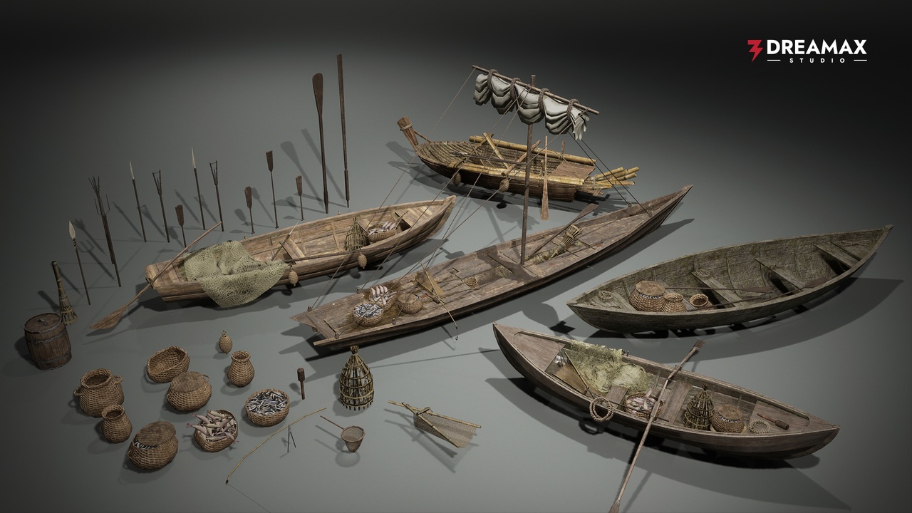 Media 1 for listing Medieval Fishing Boats Pack Vol. 1 – Fishing Tools & Traps