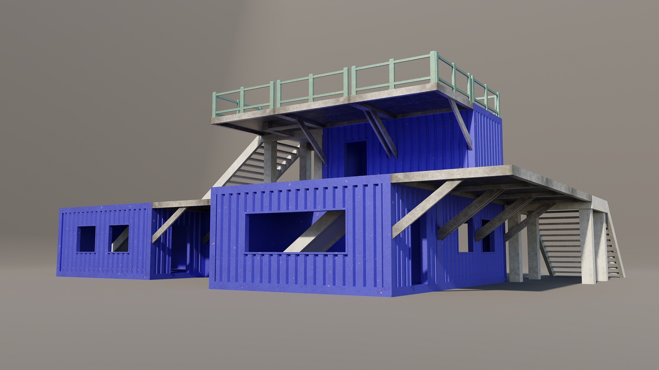 Media 1 for listing Modular Container House Kit PBR Game Ready, FPS, Military, Post-Apocalypt