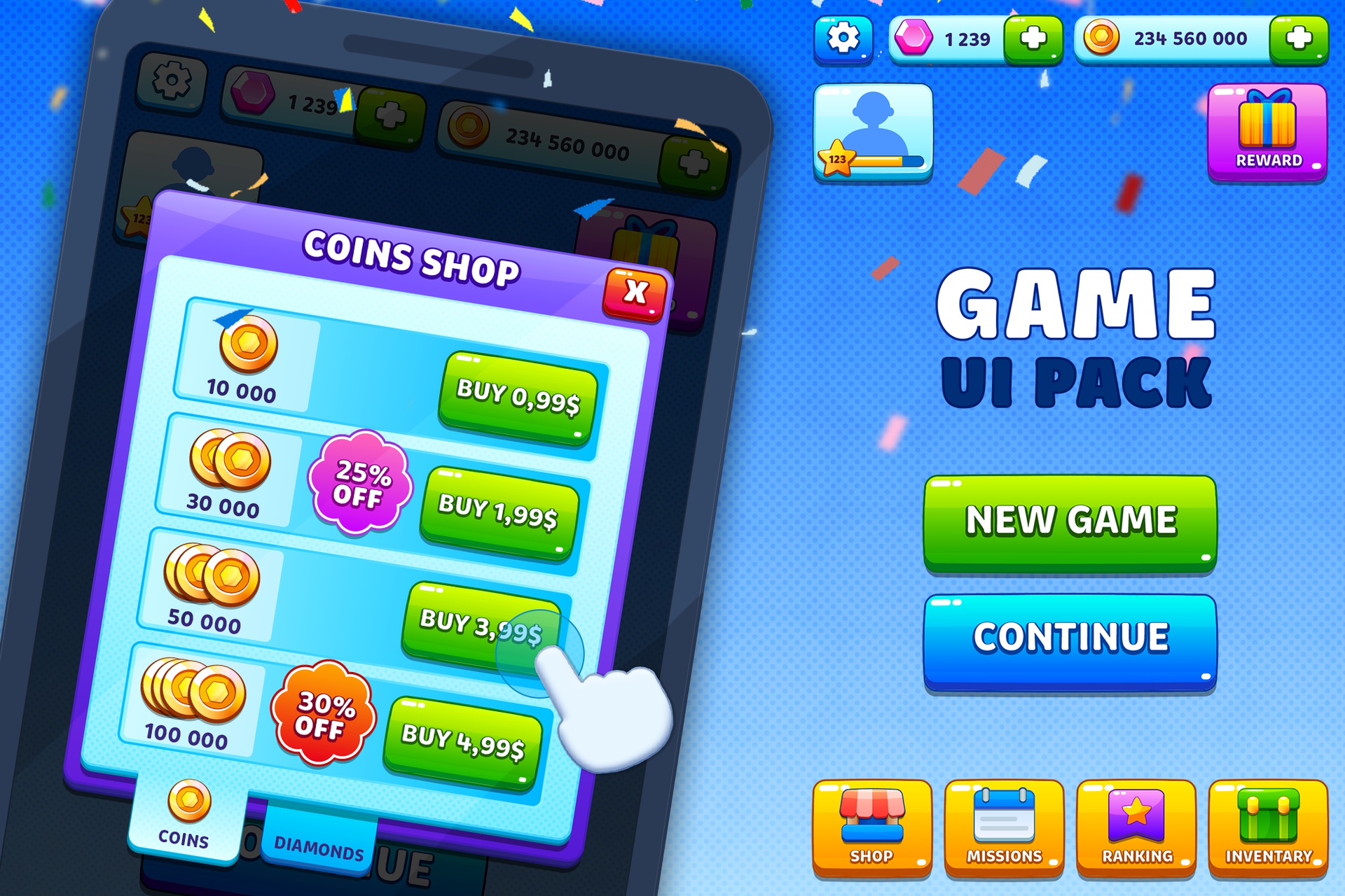 Game UI pack for mobile casual game | Fab