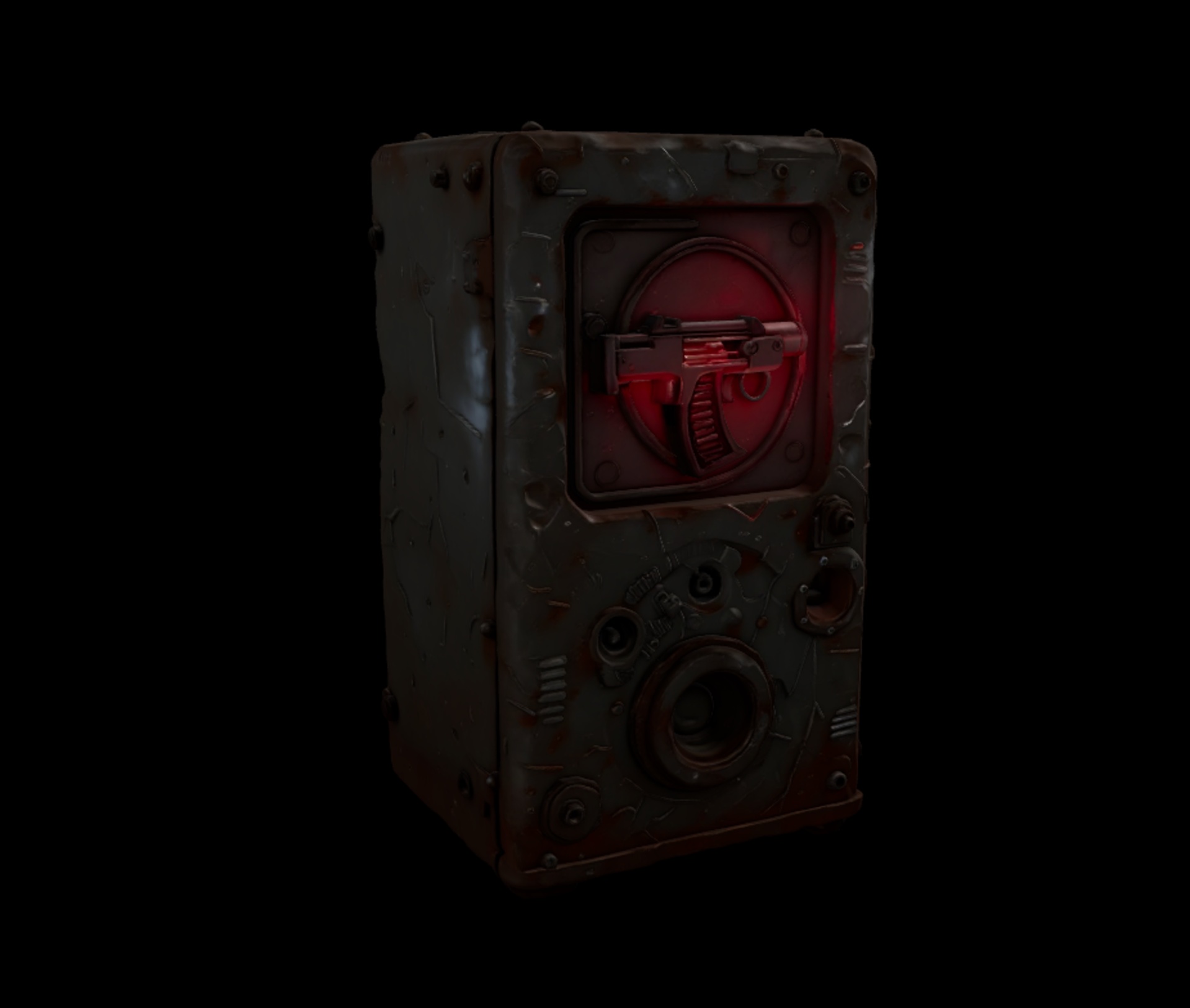 Media 1 for listing Rusty Weapon Vending Machine – Glowing Red Gun Dispenser