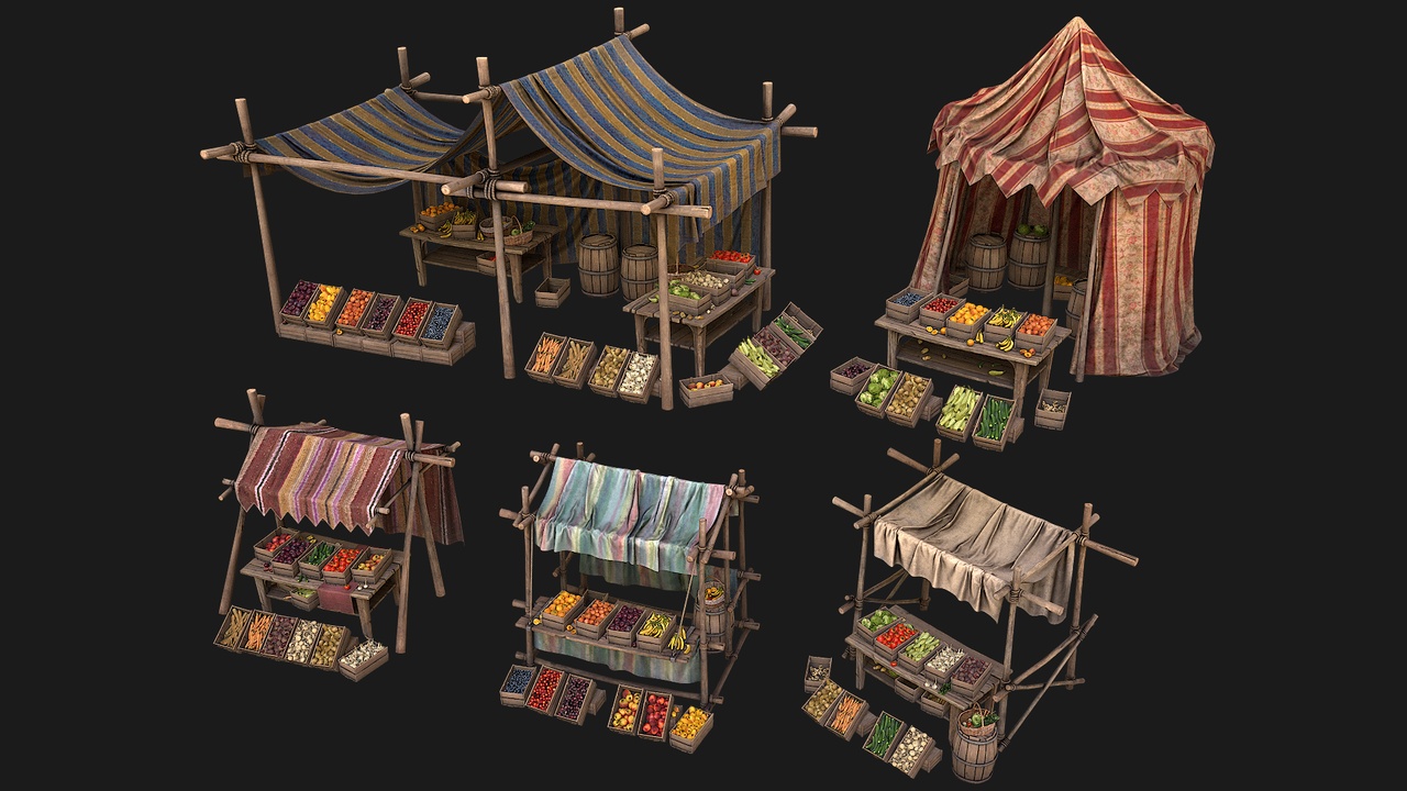 Media 1 for listing Medieval Market Stalls Tent Bazaar Food Vegetables Fruits Pack