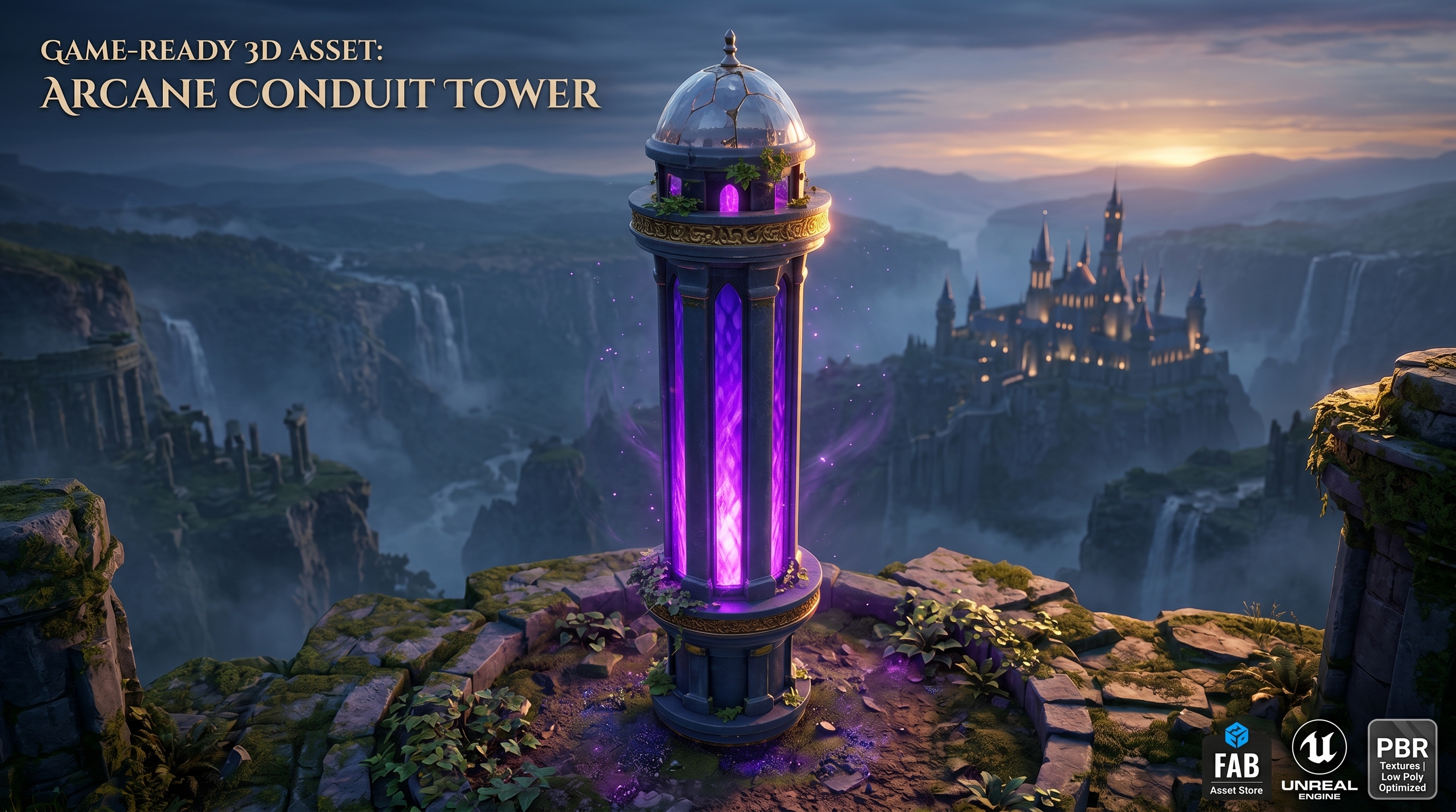 Stylized Glowing Wizard Tower - 3D Fantasy Architecture | Fab