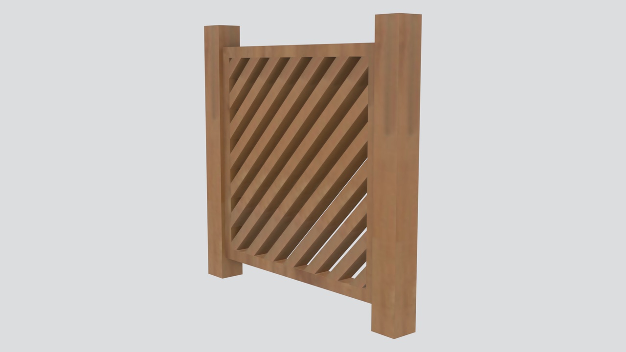 Media 1 for listing Square Wood Screen Panel with Diagonal Louvers and Posts 3D Model