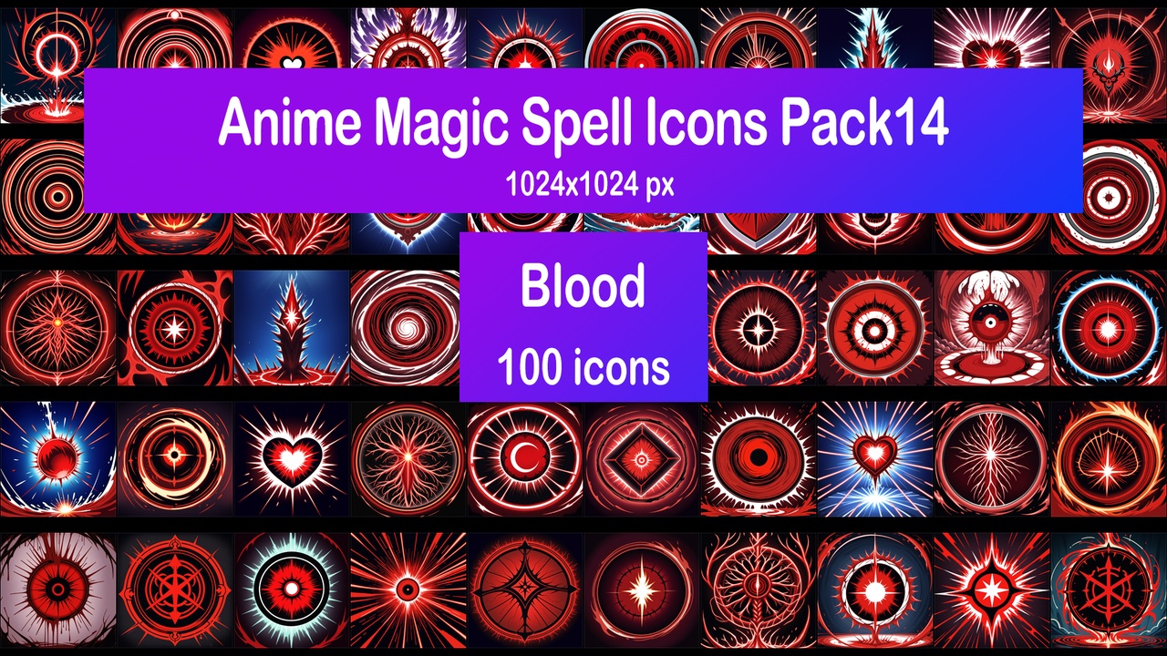 Media 1 for listing Anime Magic Spell Icons Pack14 - Blood