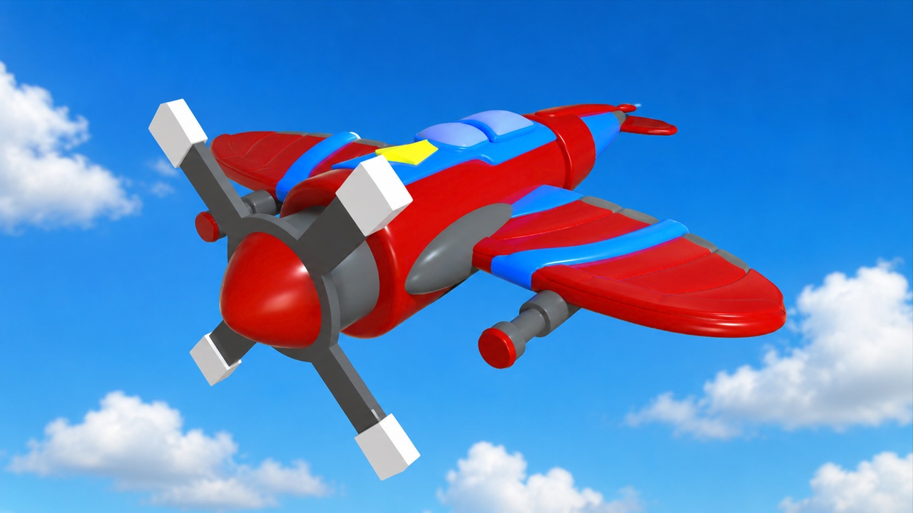 Media 1 for listing Stylized Cartoon Propeller Airplane 3D Model Game Ready Low Poly
