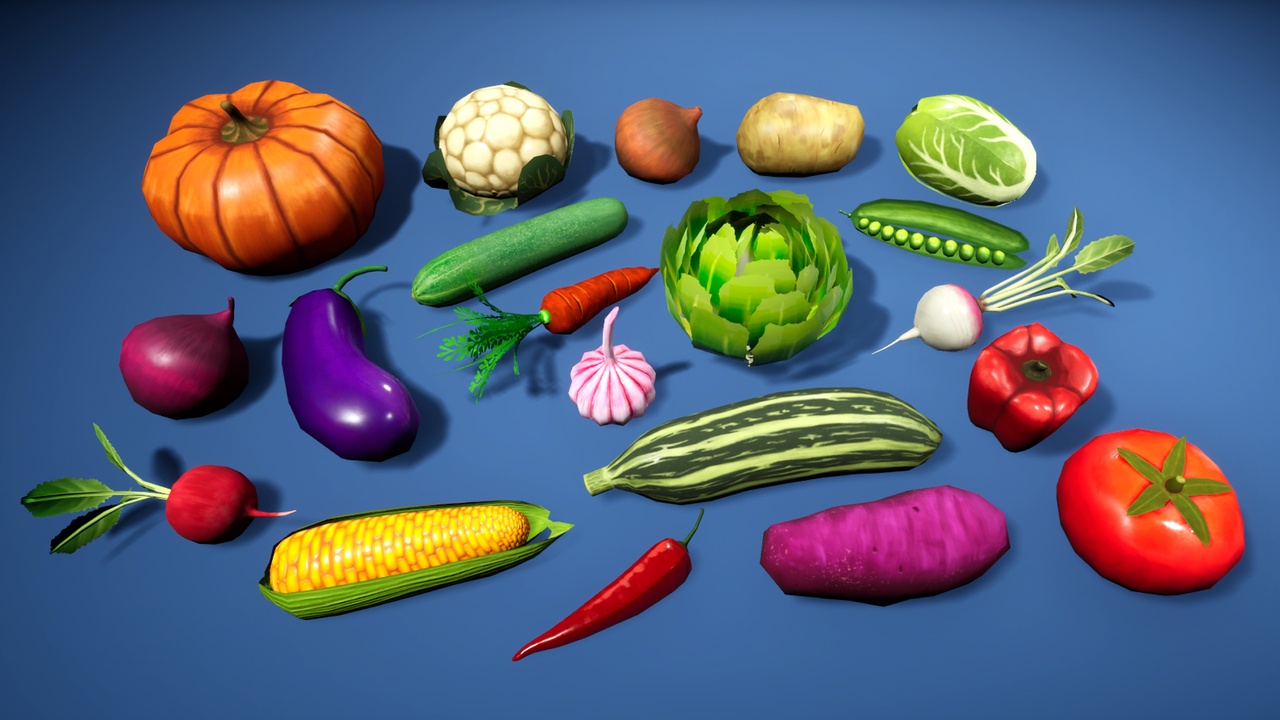 Media 1 for listing Hand-painted low-poly stylized vegetables Vol 01 Package