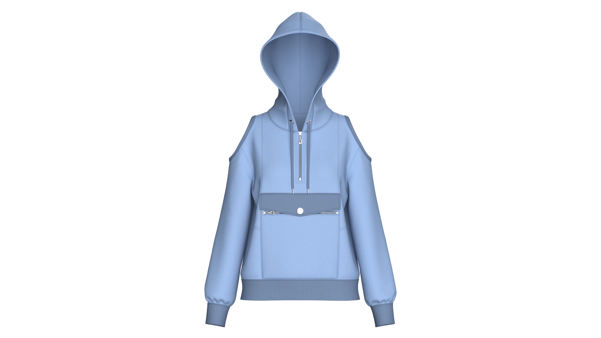 Media 1 for listing Girls Cold Shoulder Half - Zip Utility Hoodie | High Poly