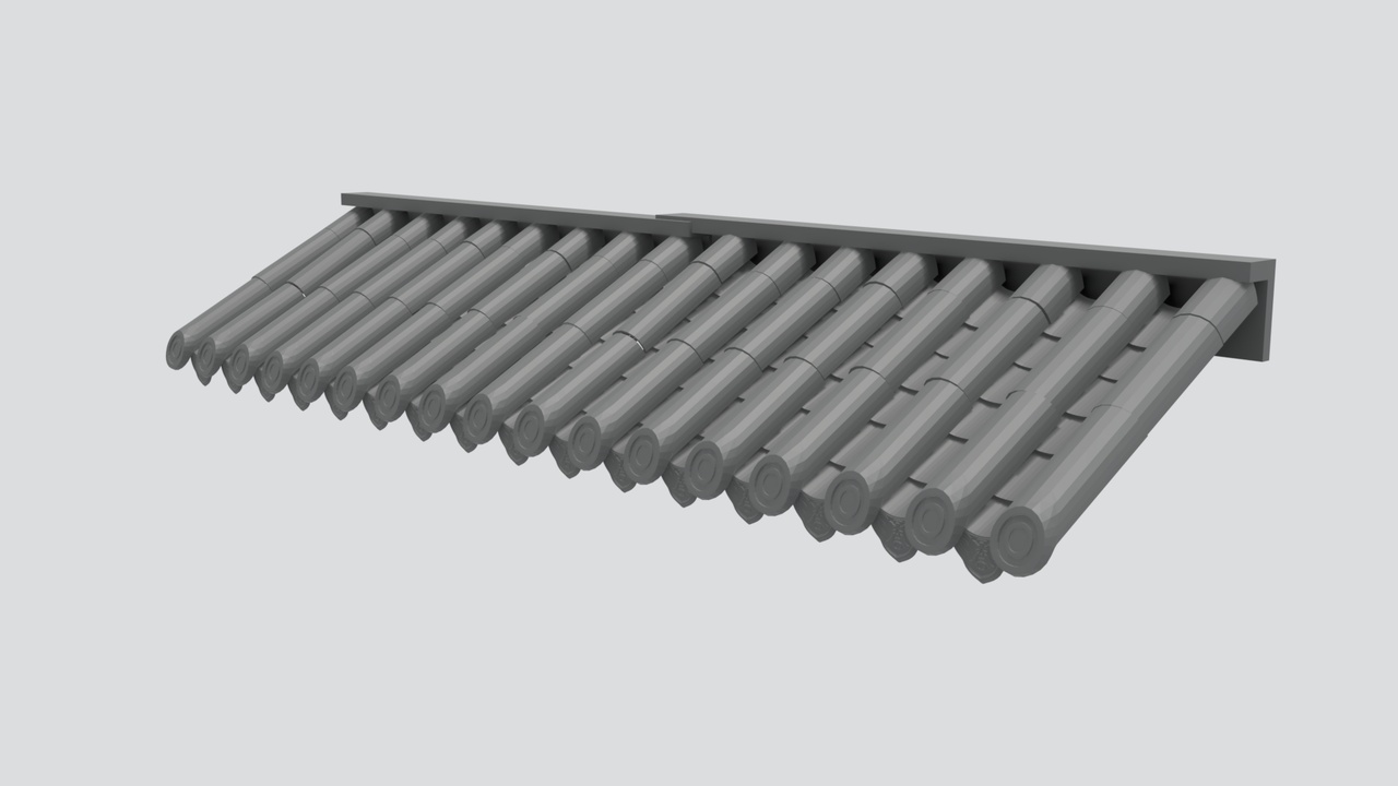 Media 1 for listing Chinese Clay Tile Roof Segment, Curved Grey Shingle Slope Section