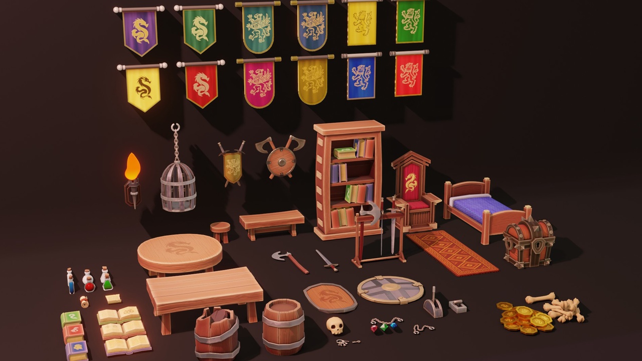 商品 Stylized Fantasy Interiors – Low Poly 3D Props Pack (Unity & Unreal Ready) 的媒体 1