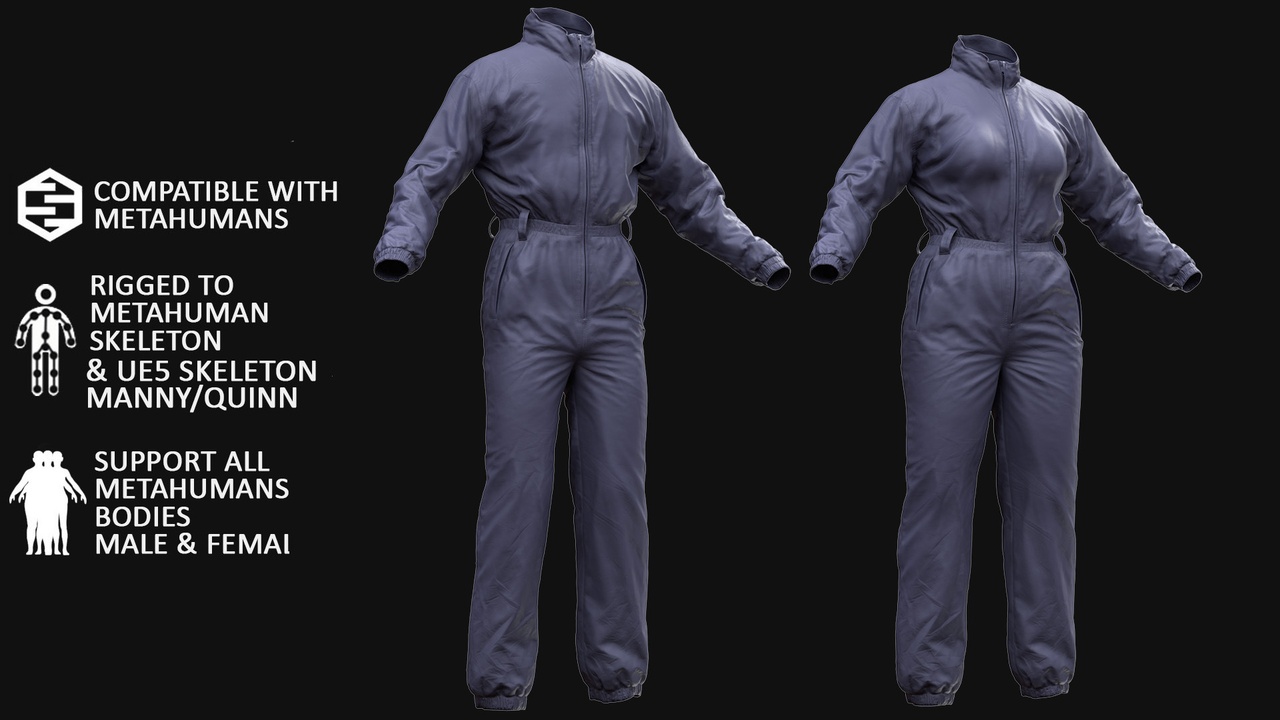 Media 1 for listing Jumpsuit Metahuman 3D model 1 - MH & UE5 Skeletons - Rigged
