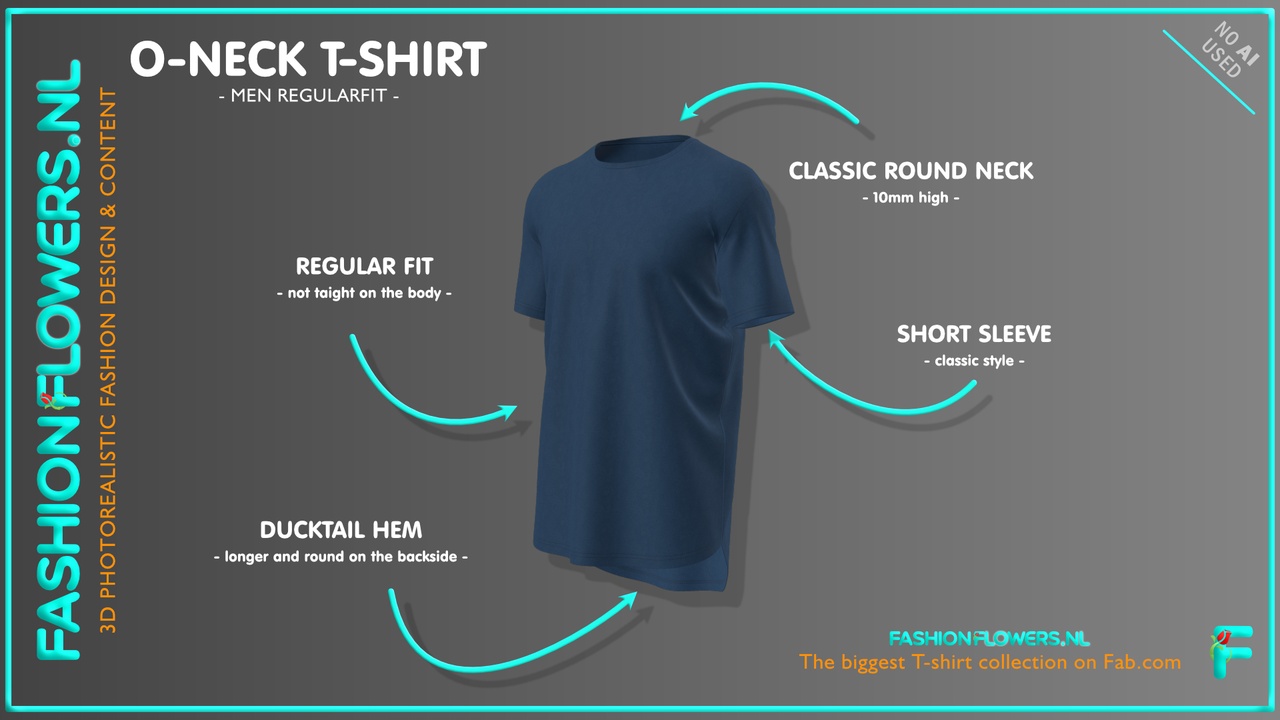 Media 1 for listing Blue Colour Short Sleeve Ducktail Tshirt | Classic Round Neck | Longer Backside
