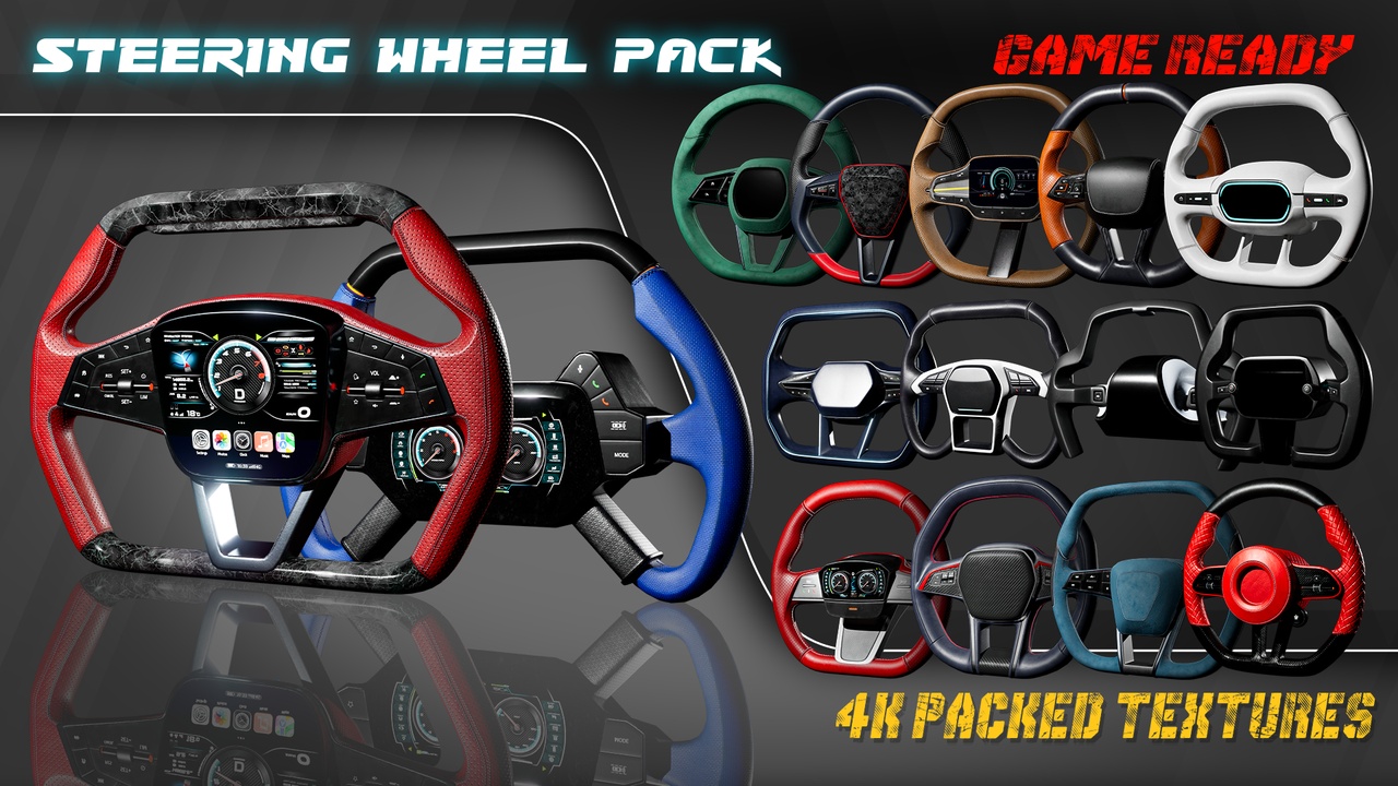 Media 1 for listing Steering Wheel Pack: 15 PBR Automotive Steering Wheel Meshes for Unreal Engine