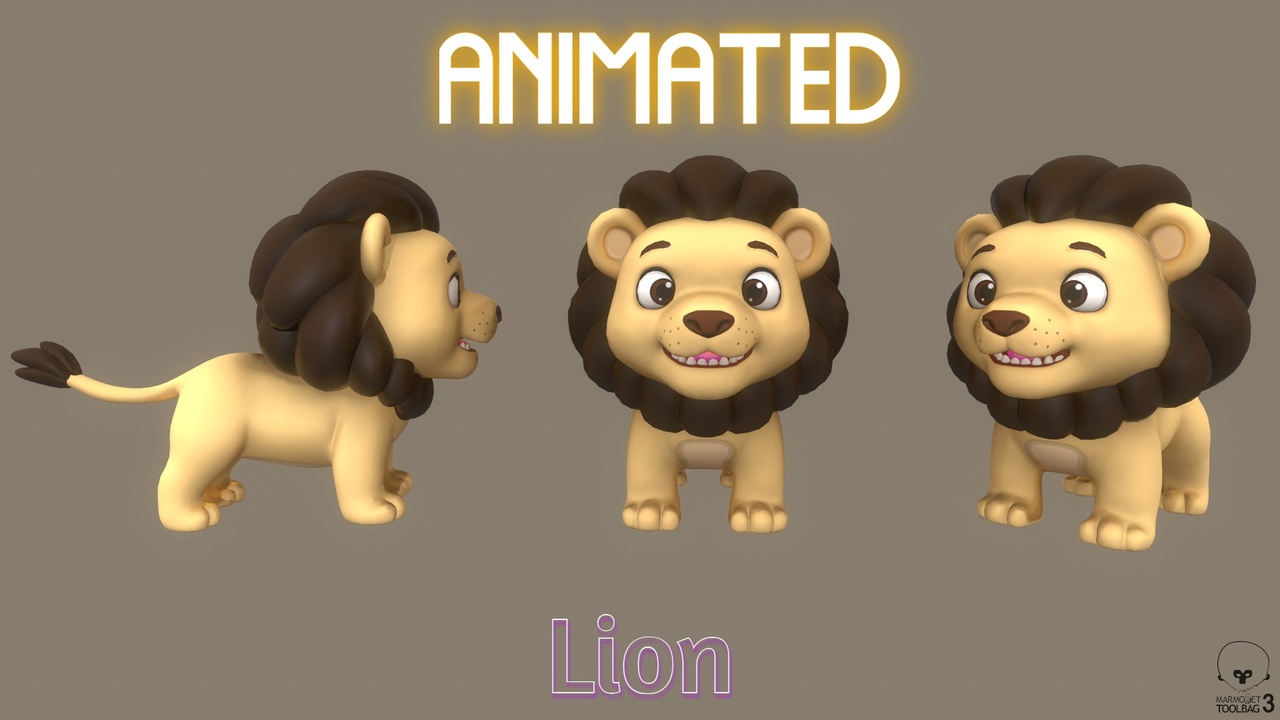 Media 1 for listing Animated Cute Playful Light Brown Lion Low-poly 3D model