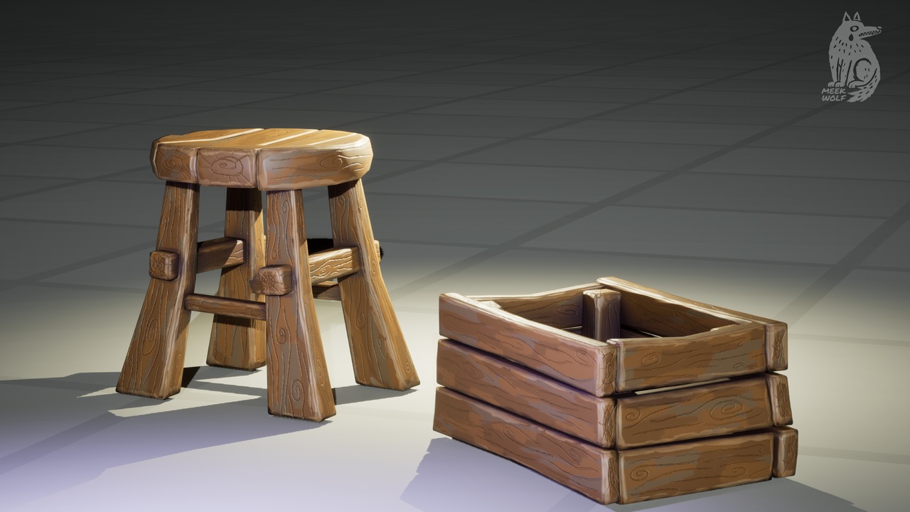Media 1 for listing Stylized Wooden Stool and Crate