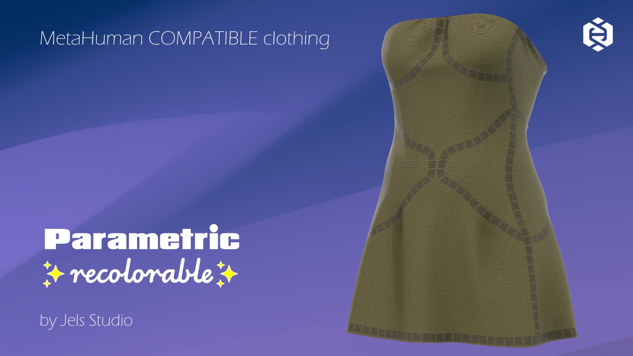 Media 1 for listing Simple dress - parametric - recolorable - Metahuman compatible clothing