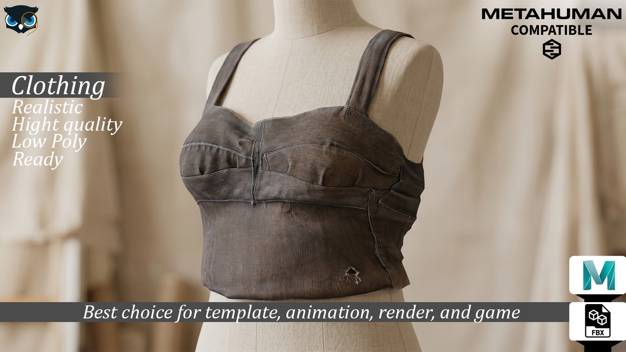 Media 1 for listing Post Apocalyptic Distressed Corset Top MetaHuman Compatible