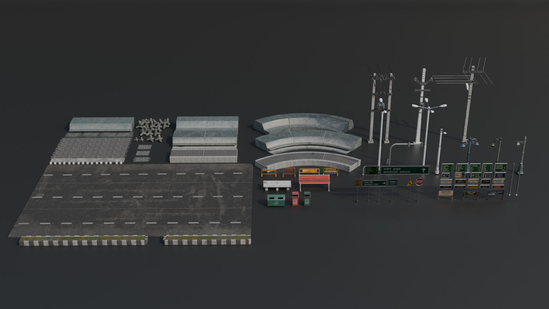 Urban Street Props Pack | Modular Road & City Environment Kit | Fab