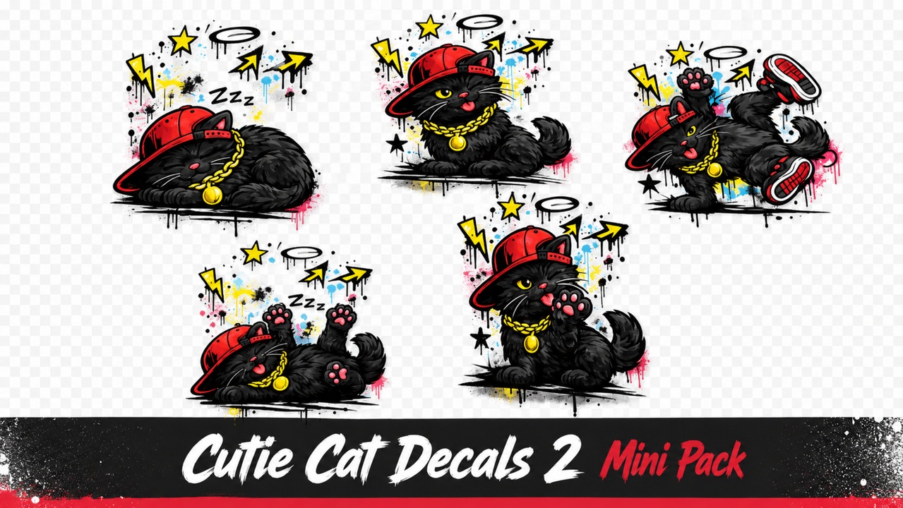 Media 1 for listing Cutie Cat Decals 2 (Art Graffiti) Mini Pack