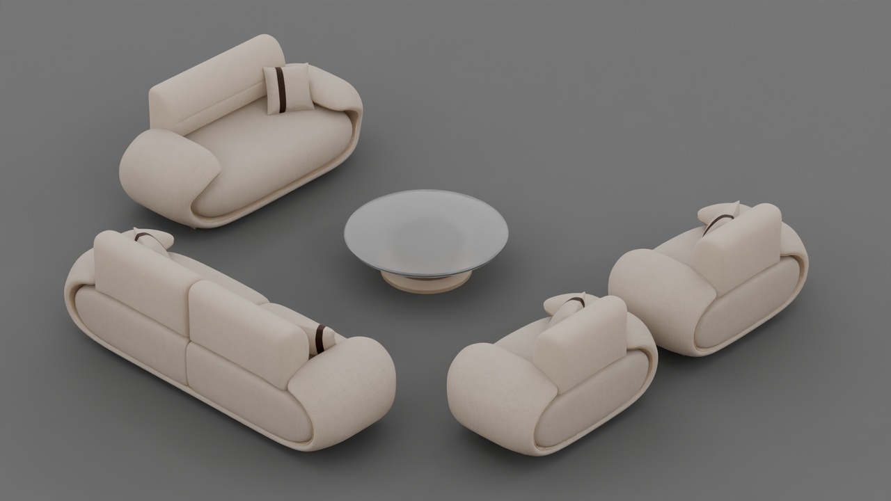 Media 1 for listing Sofa Set Furniture | Curved Cream with Round Glass Coffee Table