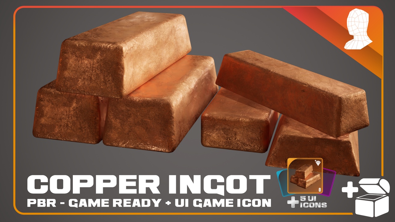 Media 1 for listing Copper Ingot + 5 Loot Icons - PBR Game Ready