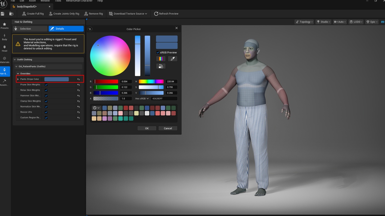 Media 1 for listing Patient Pants - Metahuman Patient Trousers Clothes - Parametric Outfit PBR