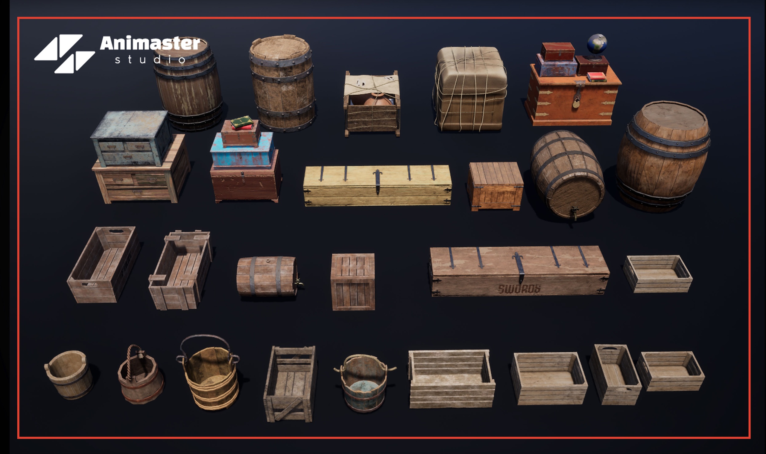 Media 1 for listing Medieval Barrels and Crates Prop Pack